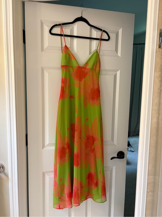 Zara Dresses & Skirts - Zara Lime and Coral Floral Slip Midi Dress - Spaghetti Straps